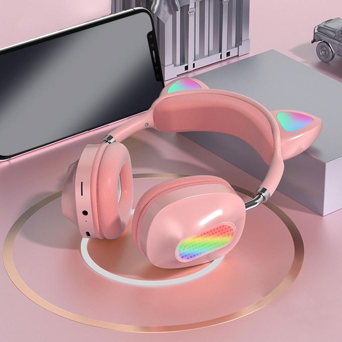 Cat Ear Bluetooth 5.0 Headphones Soft Earpads Noise Canceling For Pink