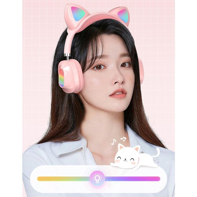Cat Ear Bluetooth 5.0 Headphones Soft Earpads Noise Canceling For Pink