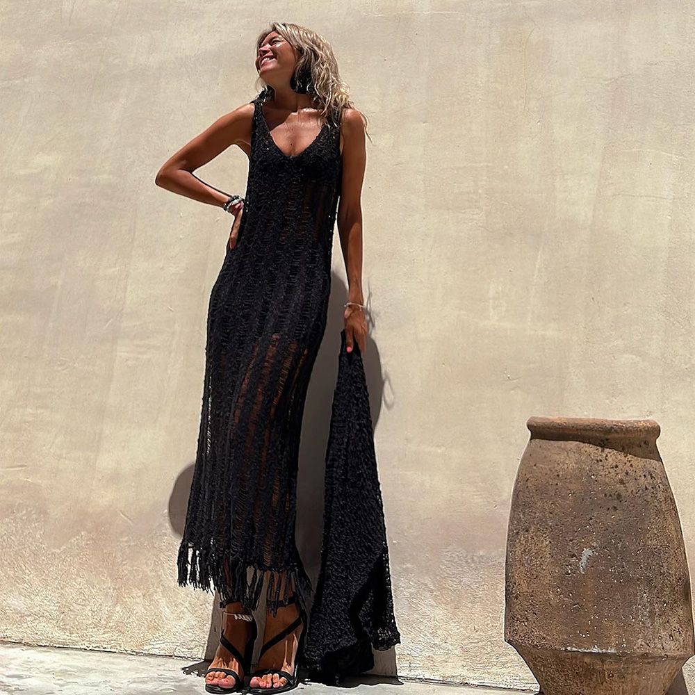 Bikinis Cover-ups Knitted Y See Through Mesh Beach Cover