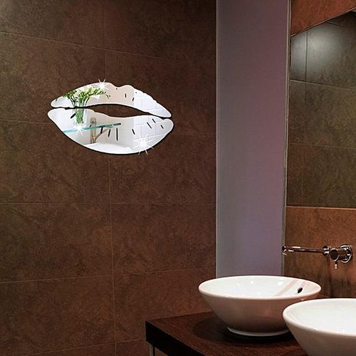 Modern 3D Lips Removable Home Room Decor Wall Mirror Sticker Art Decal-Silver