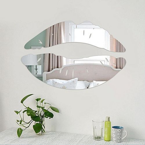 Modern 3D Lips Removable Home Room Decor Wall Mirror Sticker Art Decal-Silver