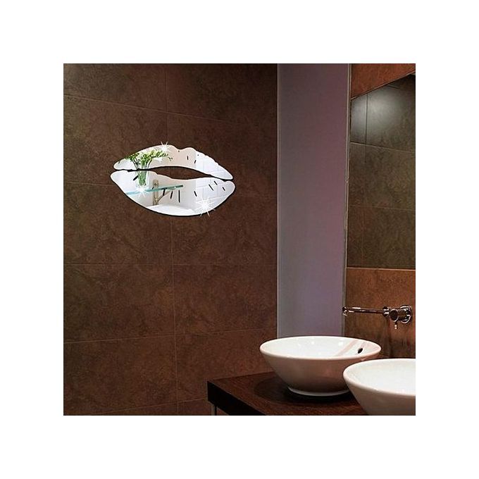 Modern 3D Lips Removable Home Room Decor Wall Mirror Sticker Art Decal-Silver