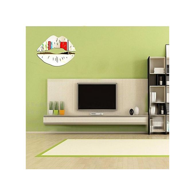 Modern 3D Lips Removable Home Room Decor Wall Mirror Sticker Art Decal-Silver