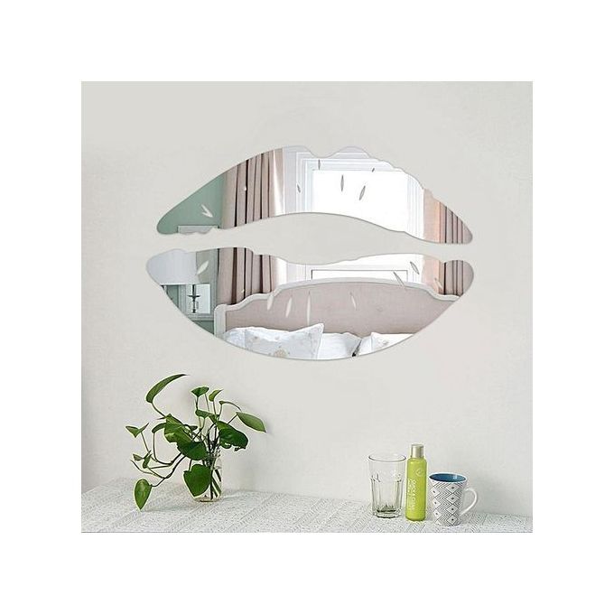Modern 3D Lips Removable Home Room Decor Wall Mirror Sticker Art Decal-Silver