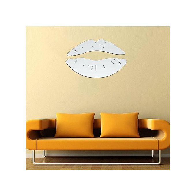 Modern 3D Lips Removable Home Room Decor Wall Mirror Sticker Art Decal-Silver