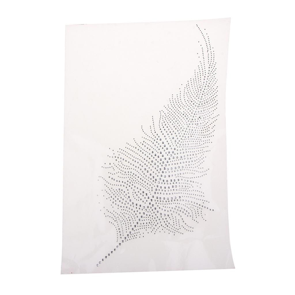 Hot Fix Rhinestones Feather Motif Crystal  On Heat Press Transfer