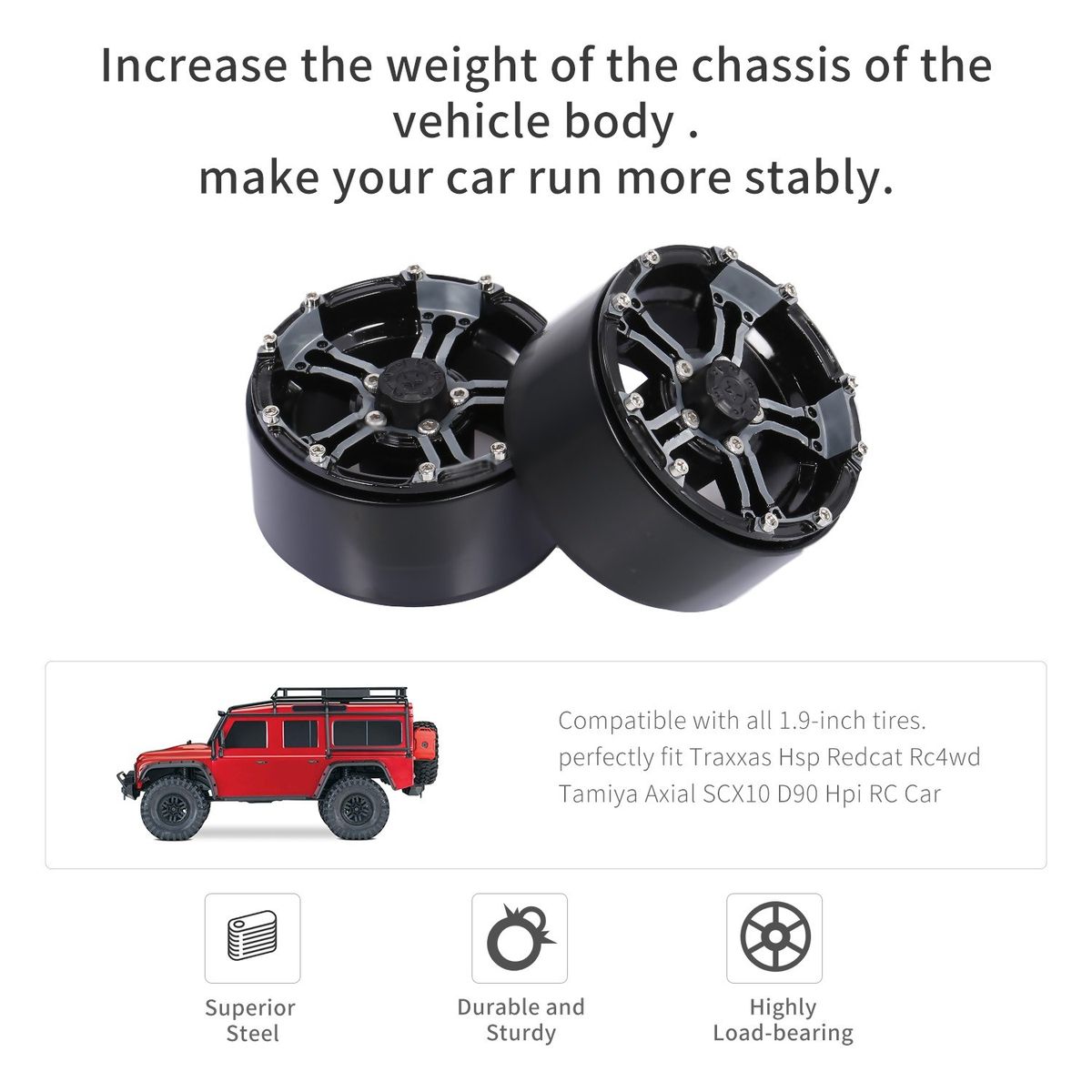 2pcs Steel Wheel Hub Deadlock Wheel Kit For 1.9in Tires 1/10