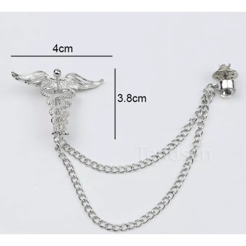 Caduceus Brooch With Free Pouch - Silver