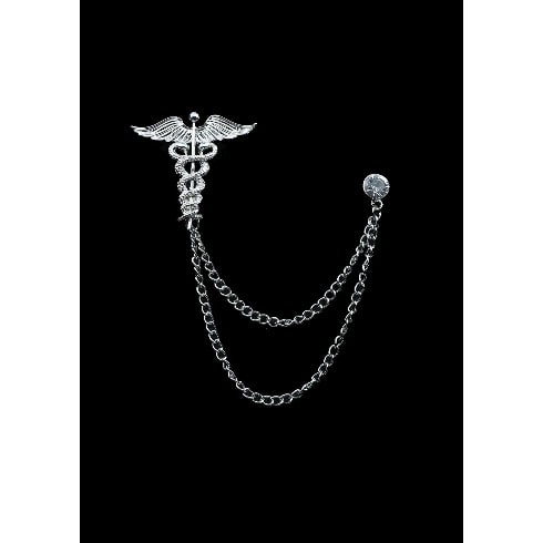 Caduceus Brooch With Free Pouch - Silver