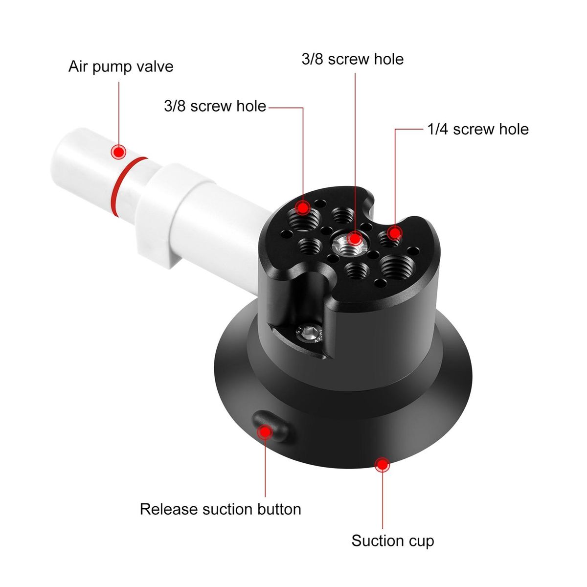 PULUZ PU844B 3 Inch Suction Cup Mount Quick Release Aluminum Alloy 30kg Horizontal Suction Force with 1/4 Inch & 3/8 Inch Screw Holes