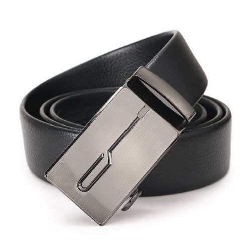Men's Automatic Leather Belt - Black & Silver