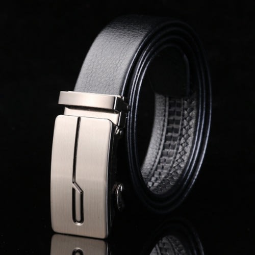 Men's Automatic Leather Belt - Black & Silver