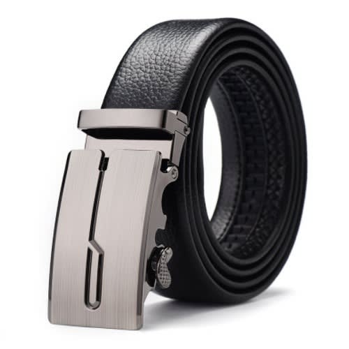 Men's Automatic Leather Belt - Black & Silver