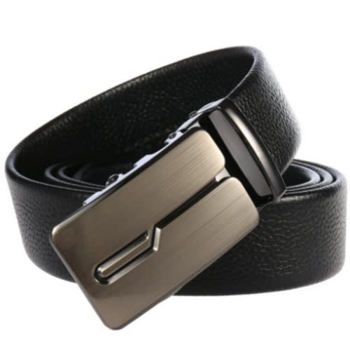 Men's Automatic Leather Belt - Black & Silver