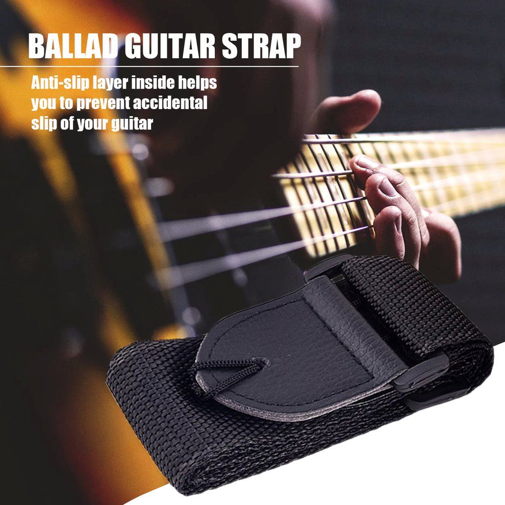 MT Adjustable Guitar Shoulder Strap Nylon Belt Leather Ends For Guitar Bass-black