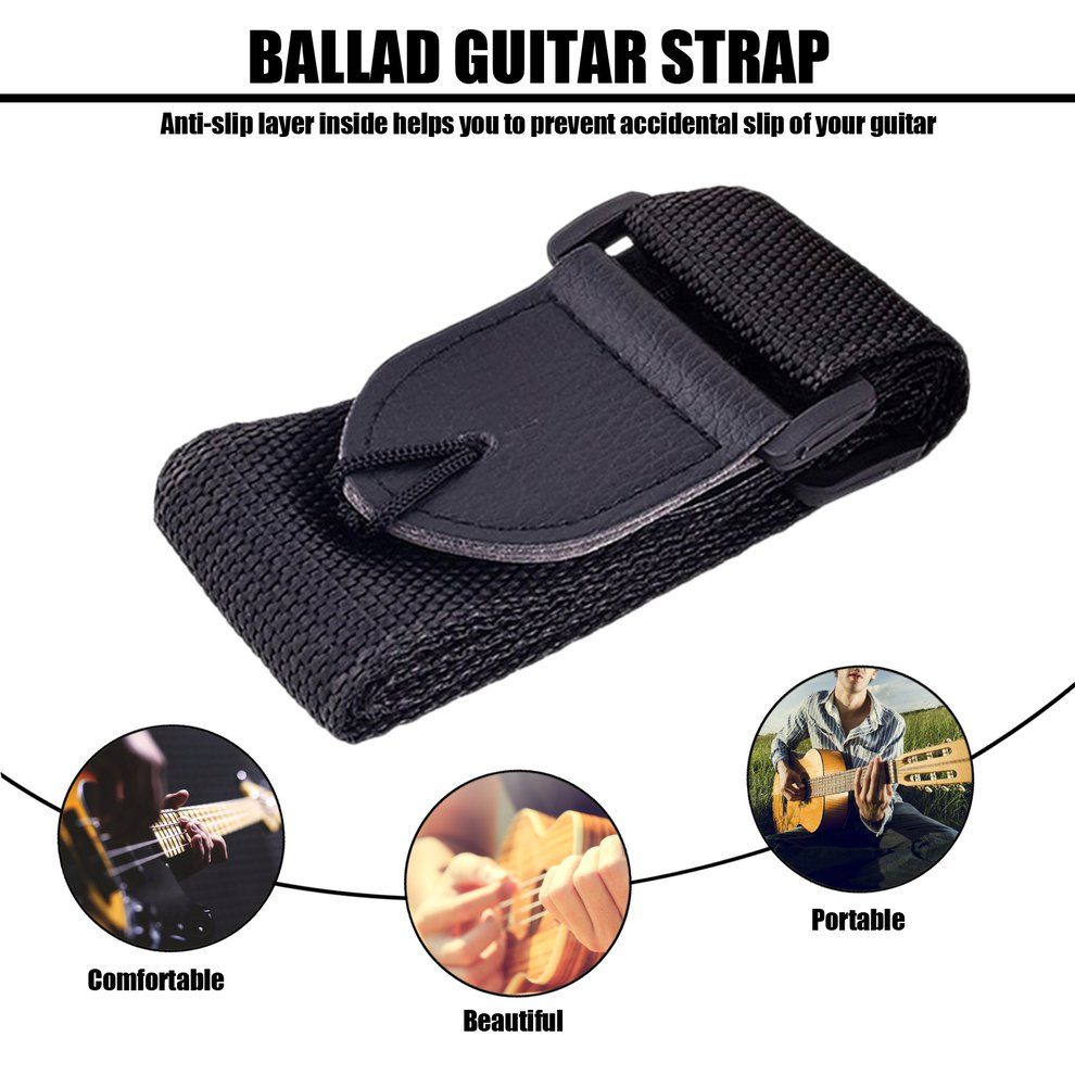 MT Adjustable Guitar Shoulder Strap Nylon Belt Leather Ends For Guitar Bass-black