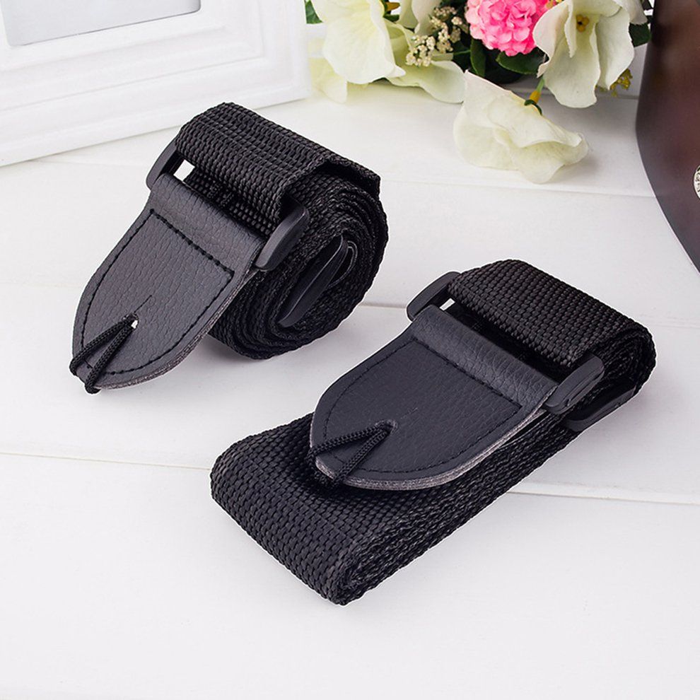 MT Adjustable Guitar Shoulder Strap Nylon Belt Leather Ends For Guitar Bass-black