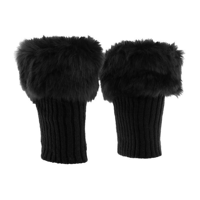 Fluffy Knit Boots Cuff  Trim Toppers Leg Warmer Boot Sock Black