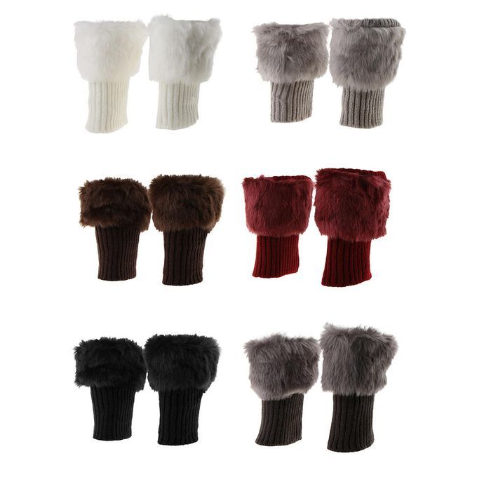 Fluffy Knit Boots Cuff  Trim Toppers Leg Warmer Boot Sock Black
