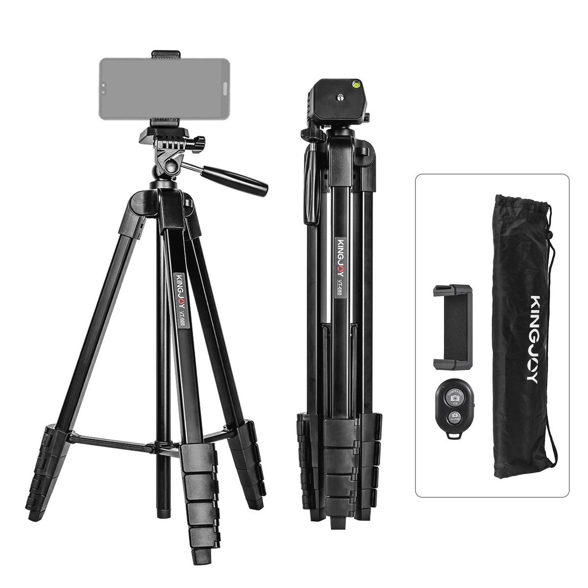 KINGJOY VT-688 675-inch Tripod Stand Desktop Tripod Stand 2kg/4.4lbs Load Capacity 5 Levels Height Adjustable with 1/4in Threaded Screw Pan Tilt Ballhead Phone Clip for Vlog Live Streaming Online Teaching Video Conference Tak