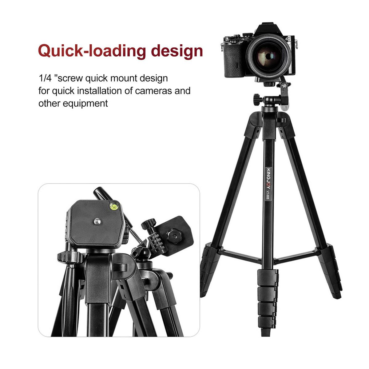 KINGJOY VT-688 675-inch Tripod Stand Desktop Tripod Stand 2kg/4.4lbs Load Capacity 5 Levels Height Adjustable with 1/4in Threaded Screw Pan Tilt Ballhead Phone Clip for Vlog Live Streaming Online Teaching Video Conference Tak