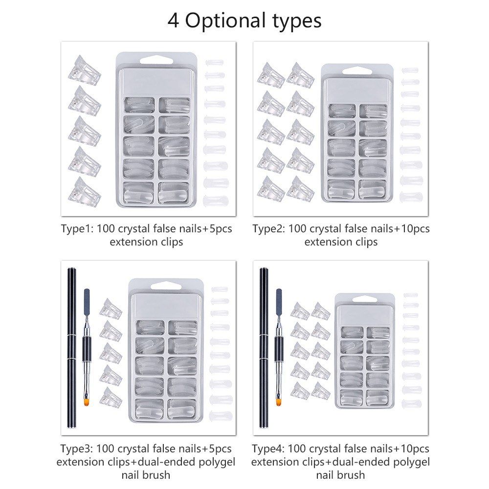 Nail Extension Set 100pcs Crystal Fake Nails 5pcs Extension