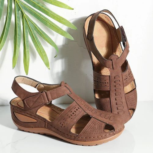Women Wedge Leather Sandals(brown)