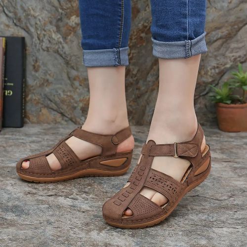 Women Wedge Leather Sandals(brown)