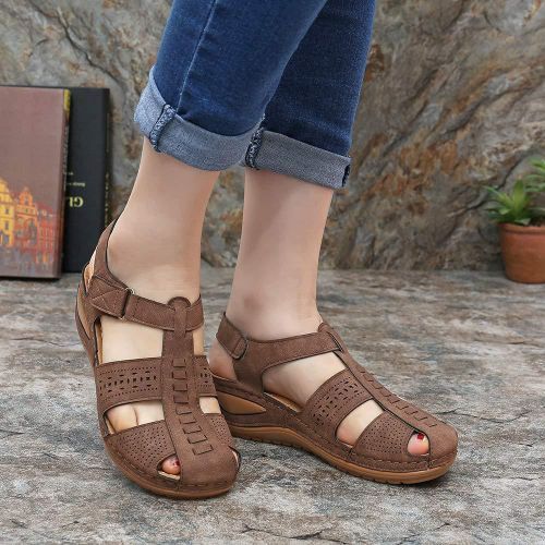 Women Wedge Leather Sandals(brown)