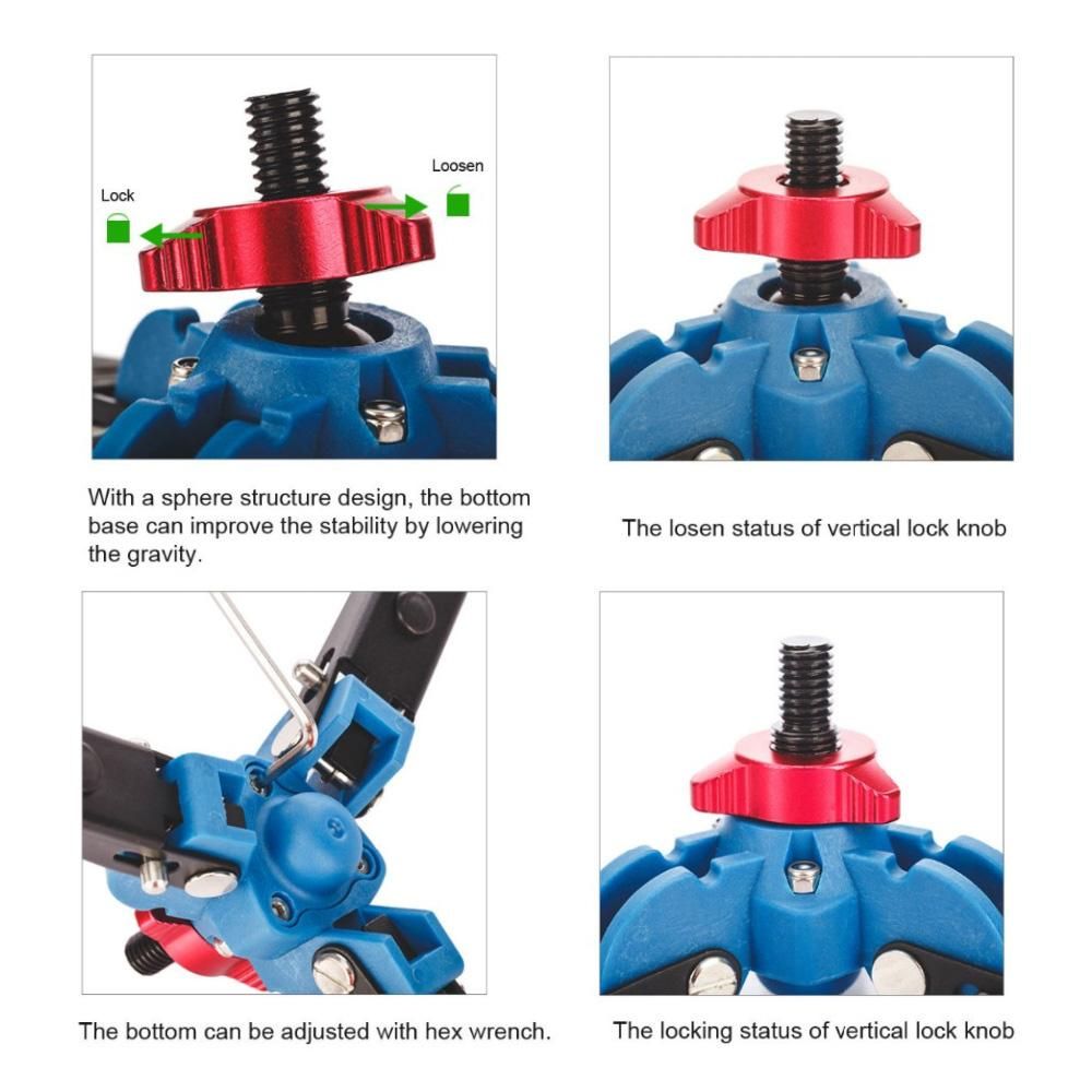 Manbily M-1 Portable Universal Mini Three Feet Support Tripod Stand Base Monopod Stand for Monopod Ball Head with 3/8" Screw