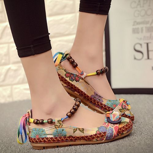 Women's Plus Size Vintage Beaded Woven Embroidered Sneakers