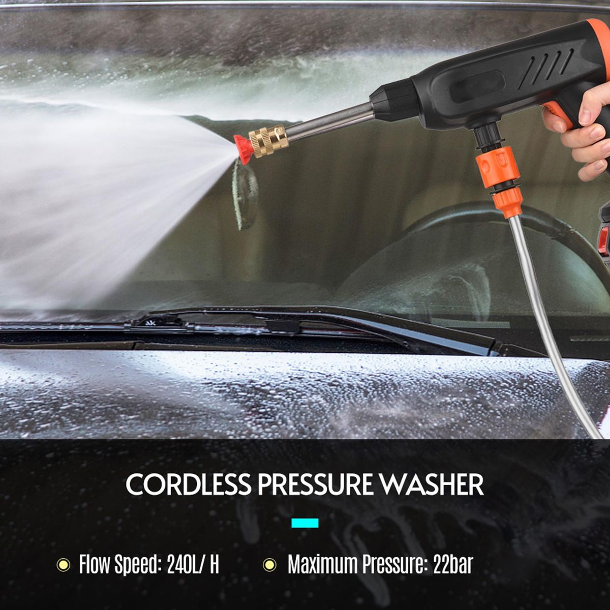 Cordless Pressure Washer 21V 22bar Portable Power Washer Cleaner Battery Powered High Pressure Car Washer Cleaner for Washing Cars Cleaning Floors Watering Flowers