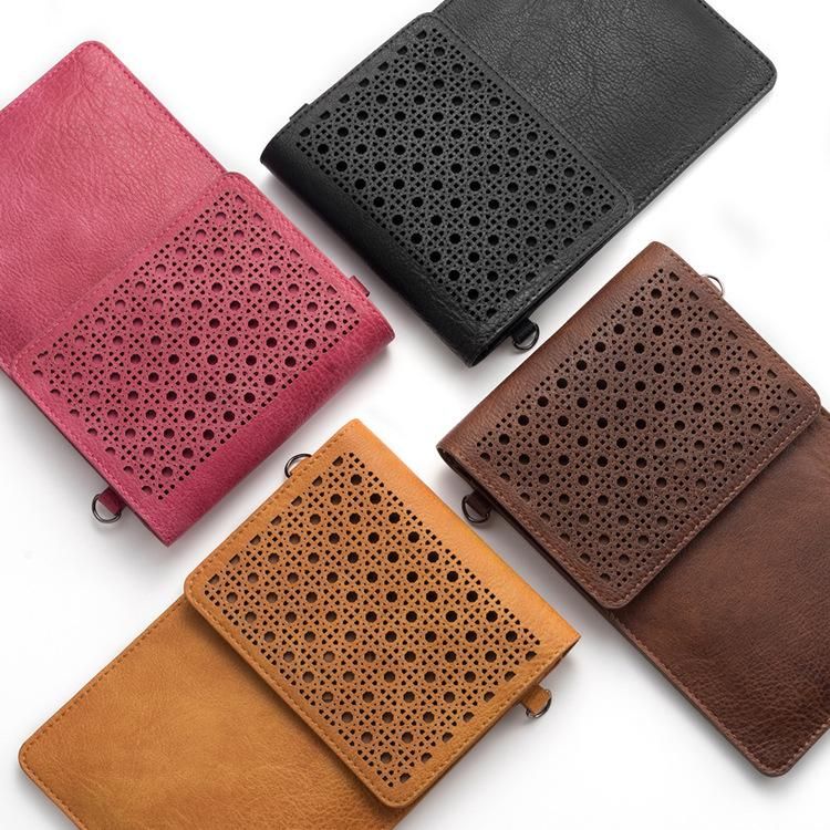 Casual women's bag fashion mobile phone card men's bag flip touch screen shoulder bag mesh breathable wallet leather case 6.4 inch dark brown