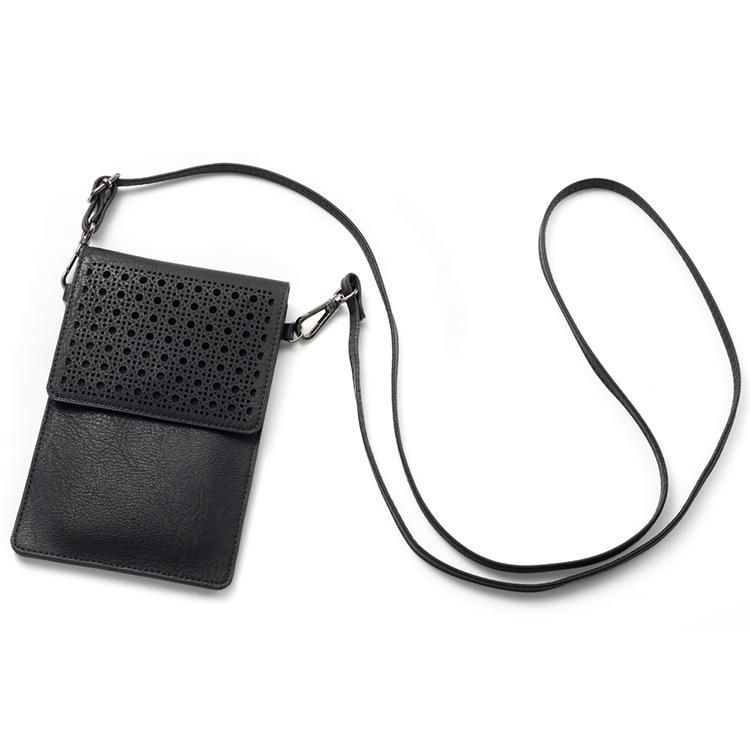 Casual women's bag fashion mobile phone card men's bag flip touch screen shoulder bag mesh breathable wallet leather case 6.4 inch dark brown