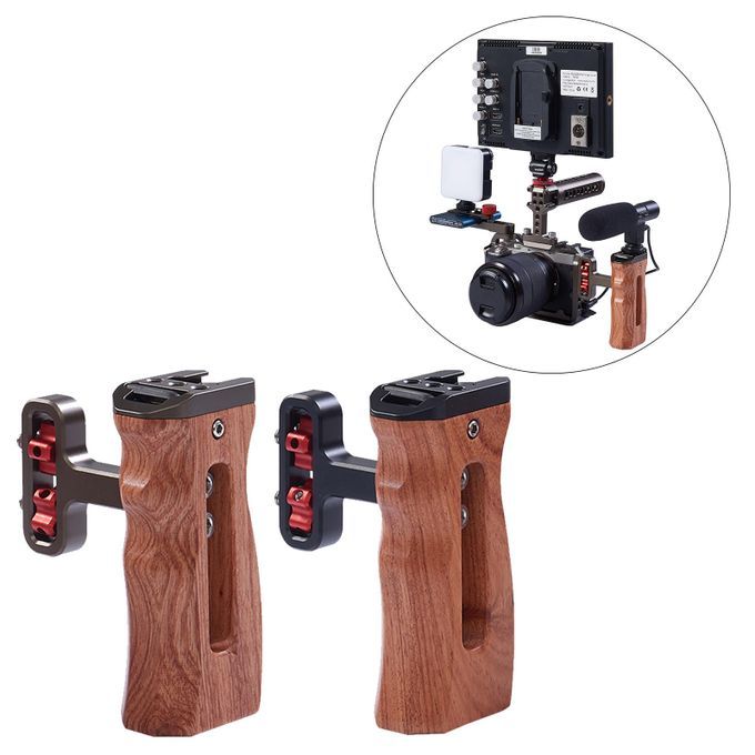 Side Wood Handle Grip For DV Video Cage Rig W/Cold Shoe 1/4” Black