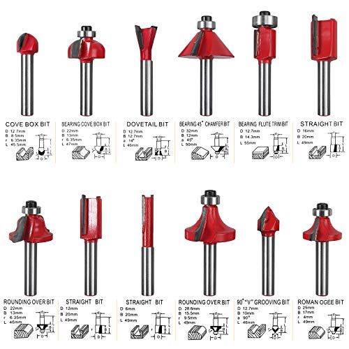AMTOVL Router Bit Set 12PCS Tungsten Carbide Tipped Router B
