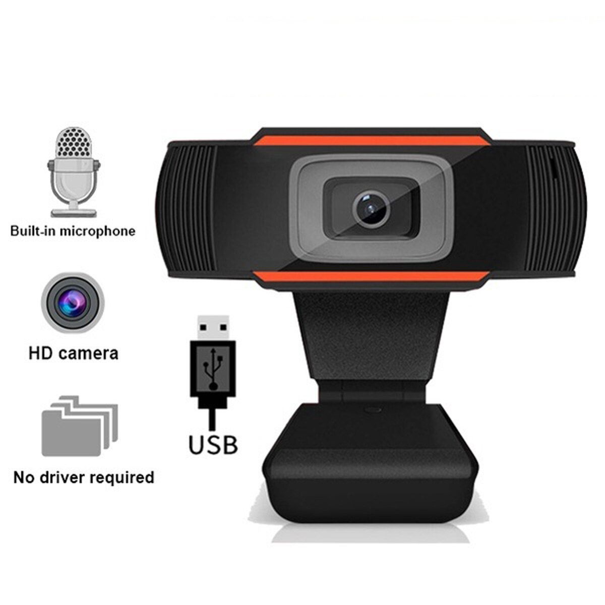 (Driverless) HD Fixed-Focus Webcam Video Recording USB Web Camera With Microphone For PC Laptop Desktop Netmeeting-Works Great With MSN, Yahoo And Skype 720P With Built-in Microphone