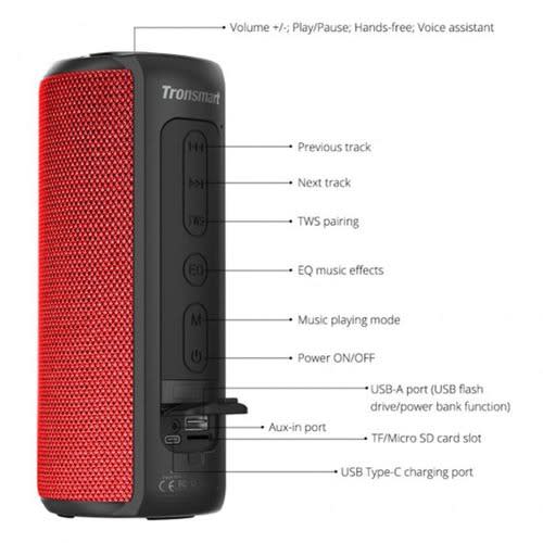 Tronsmart Element T6 Plus Waterproof Bluetooth 5.0 Stereo Speaker - 40W - Red