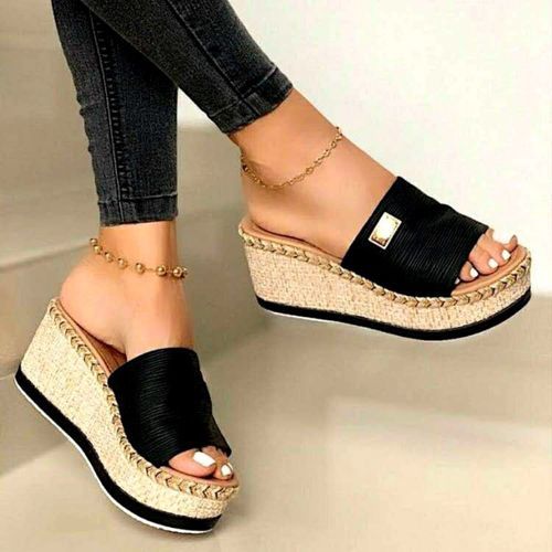 Summer Women's Fish Mouth Cloth Cover Foot Cover Fashion Sandals Slippers Wedge Heel