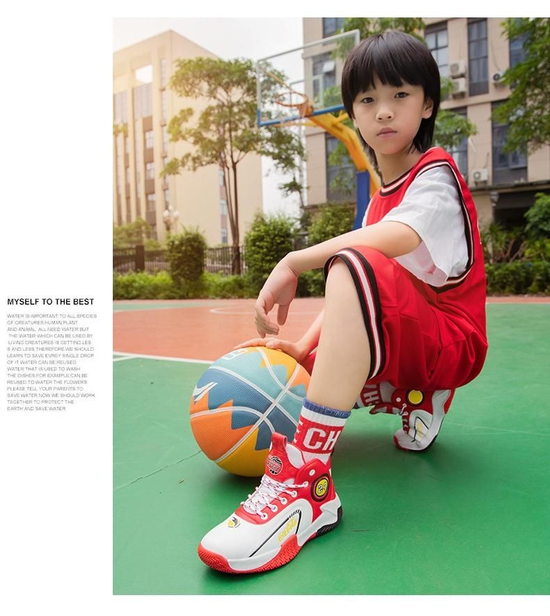 Boys basketball shoes leather waterproof basketball shoes Red