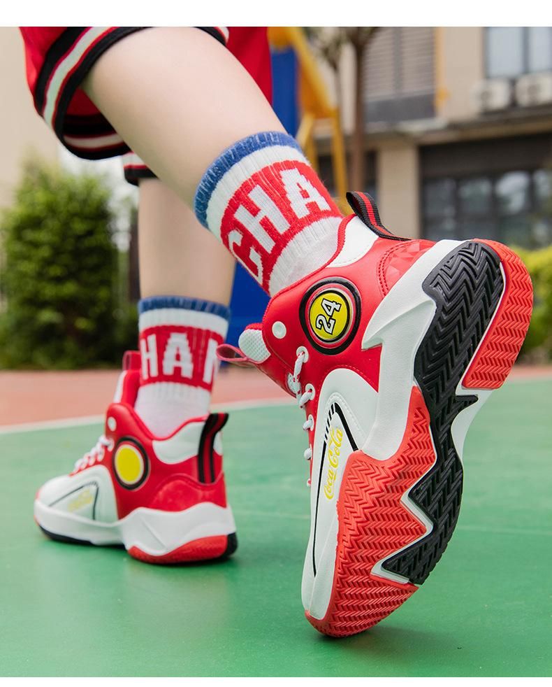 Boys basketball shoes leather waterproof basketball shoes Red