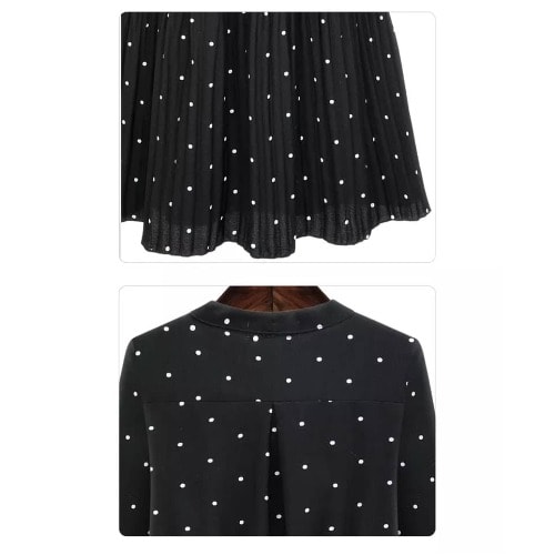 Pleat Dotted Maxi Dress- Black