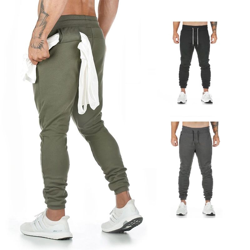 3pcs Men's Track Pants-Light Grey, Black, Green