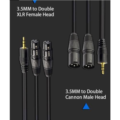 3.5mm Stereo Jack Male Female To Dual XLR Male OFC Aux Audio Cable Shielded For Speakers Mixer 1.5m