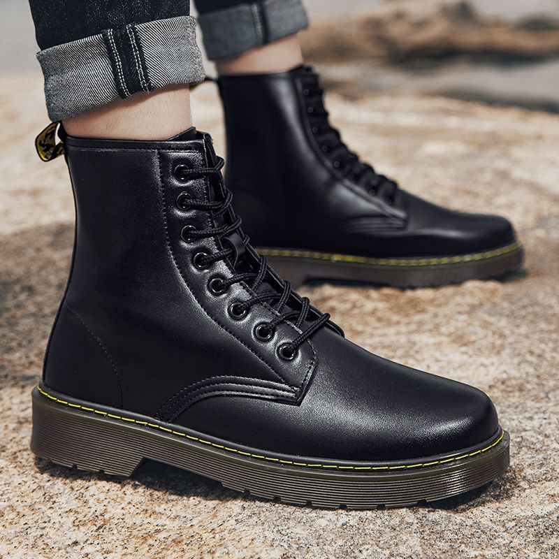 Mens Ankle Top  Boots Hiking Booties-Black