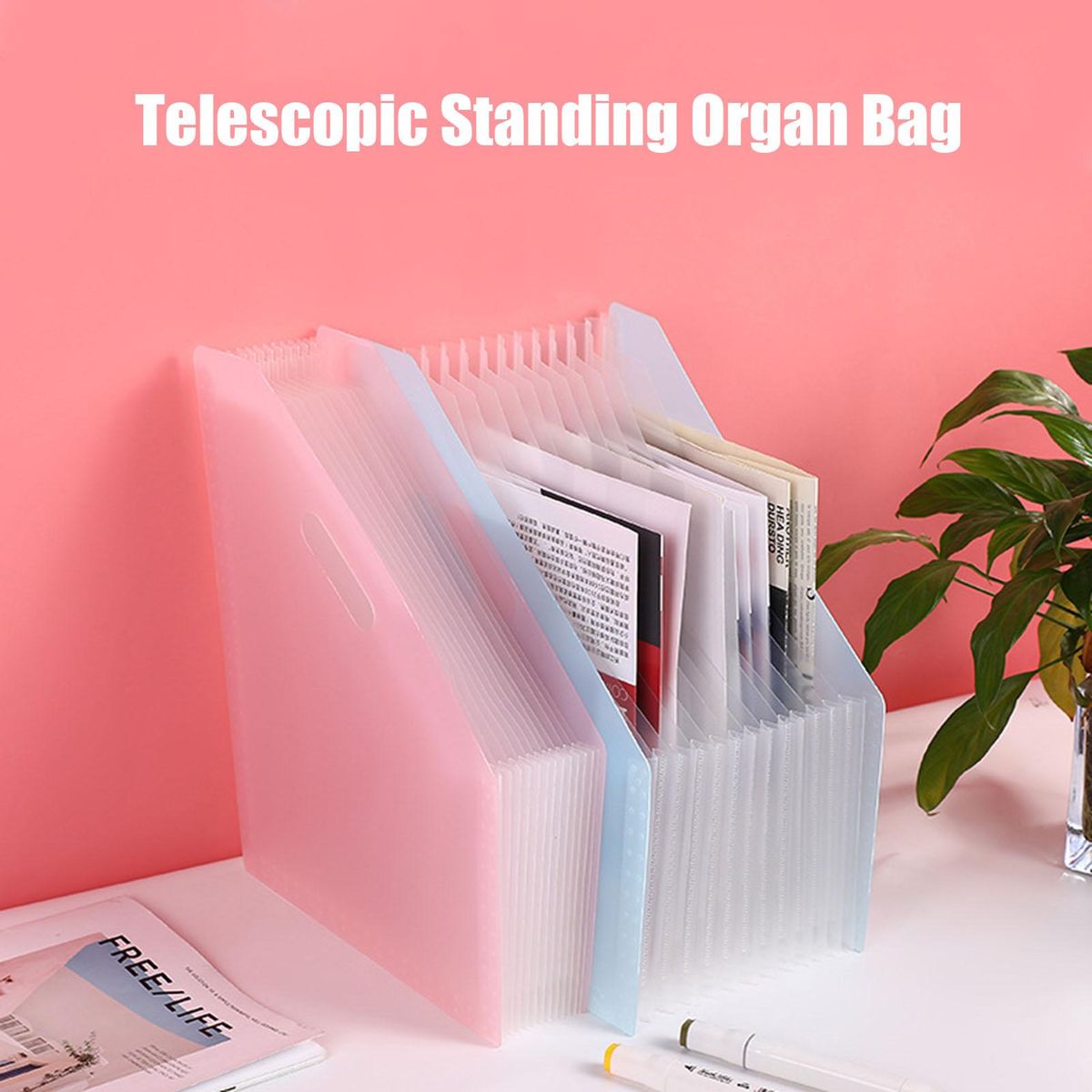 Telescopic Standing Organ Bag 13-Grid Multi-layer File Document Test Paper Storage Folder Desktop Organizer