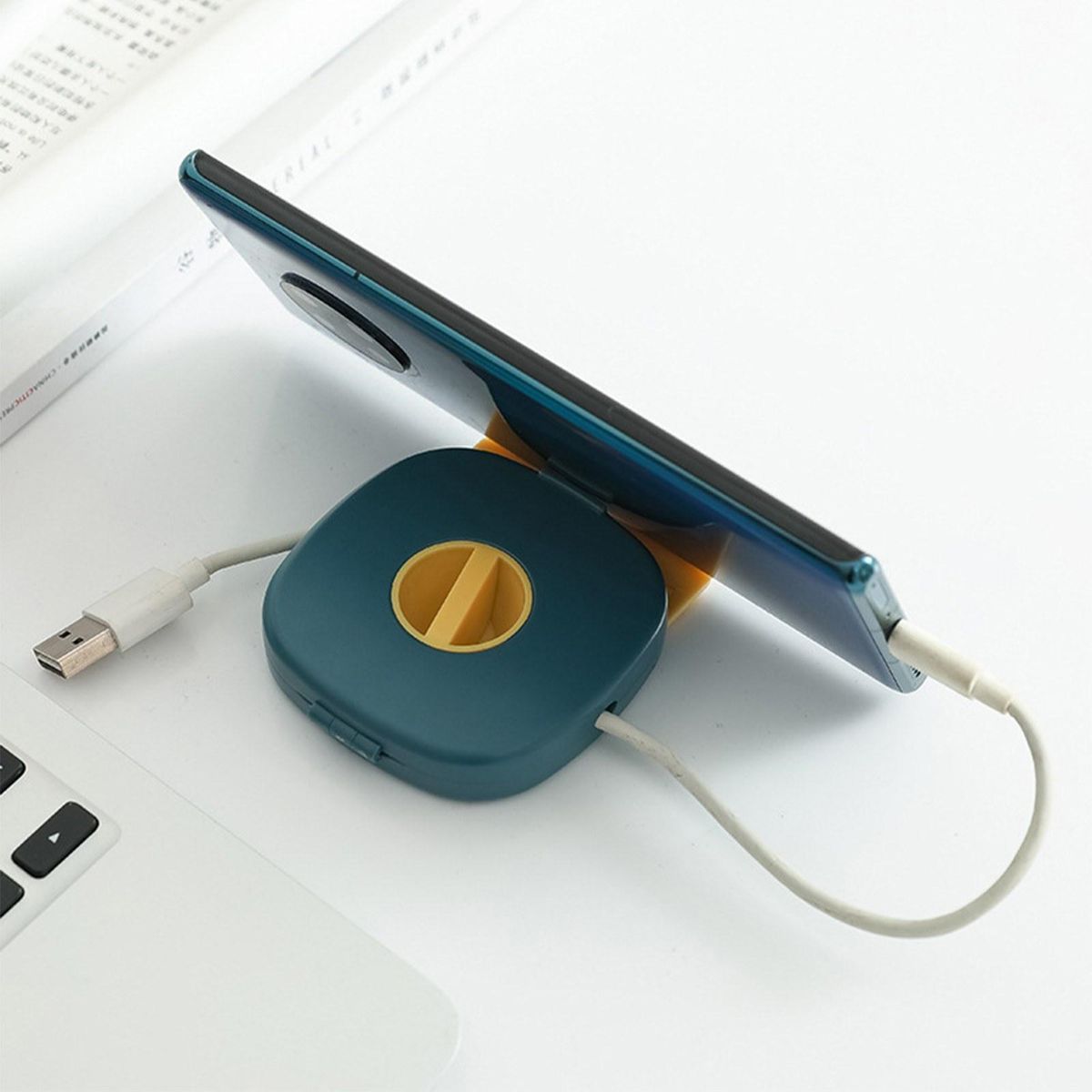 Tangle-Free Cord Organizer with Phone Stands Multifunction Cord Management Storage Cases Retractable Cable Winder Organizer for USB Data Cable Power Cords Headphones Cord