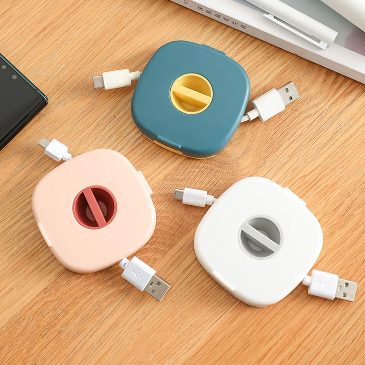 Tangle-Free Cord Organizer with Phone Stands Multifunction Cord Management Storage Cases Retractable Cable Winder Organizer for USB Data Cable Power Cords Headphones Cord