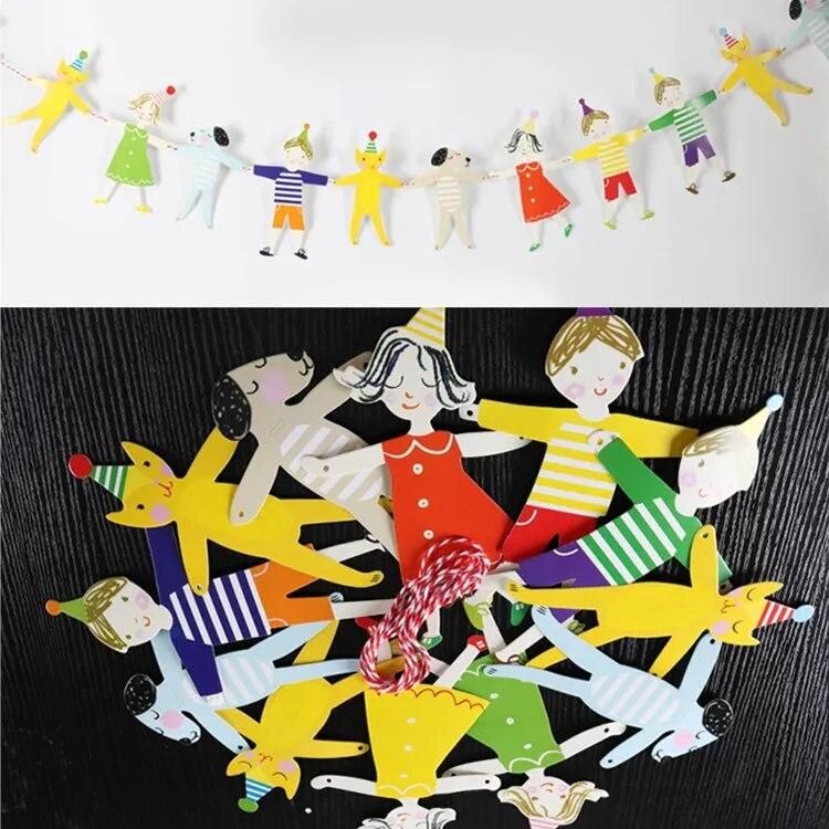 Cute Boy Girl Birthday Banner Flag Party Decoration Paper Flags Hanging Ornament Hands In Hands  Cat and Dog Cartoon DIY Bunting