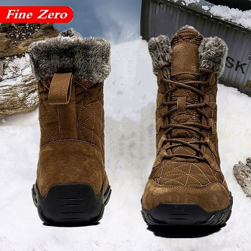 Winter With Fur Snow Boots For Men Sneakers Male Shoes Adult Casual Quality Waterproof Ankle -30 Degree Celsius Warm Boots-Army Green